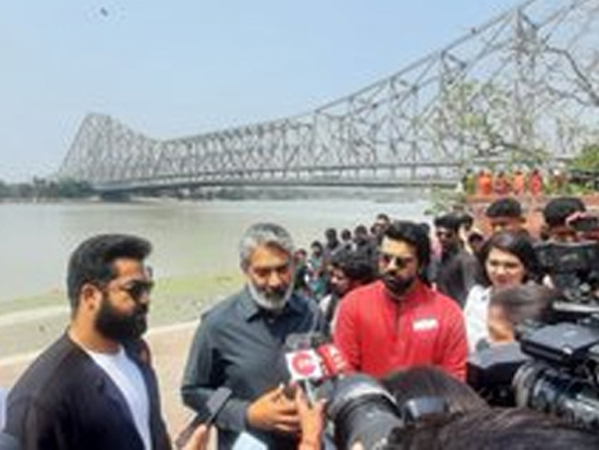 Team RRR speaks with the Kolkata press at the Howrah Bridge